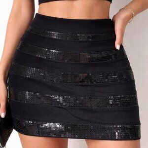 NWT Express Black Sequin Mini Skirt with Back Zipper Size 0